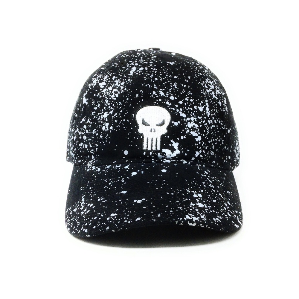 Punisher Logo - Heavy Wash Cotton Twill with Splatter Print - Black Dad Cap Buck